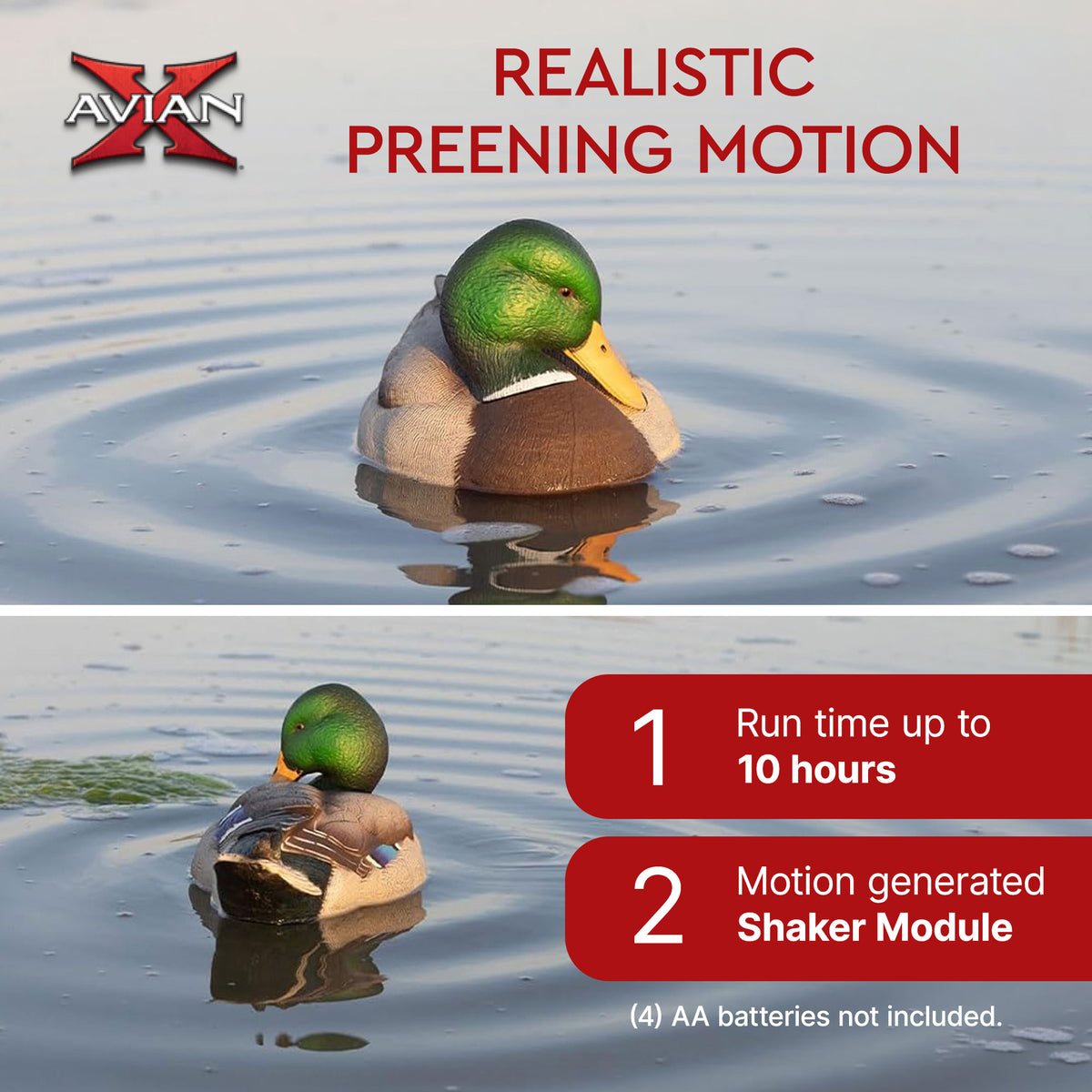 Avian-X Power Shaker Mallard Drake Motion Duck Decoy Floating Surface Preener - VMInnovations