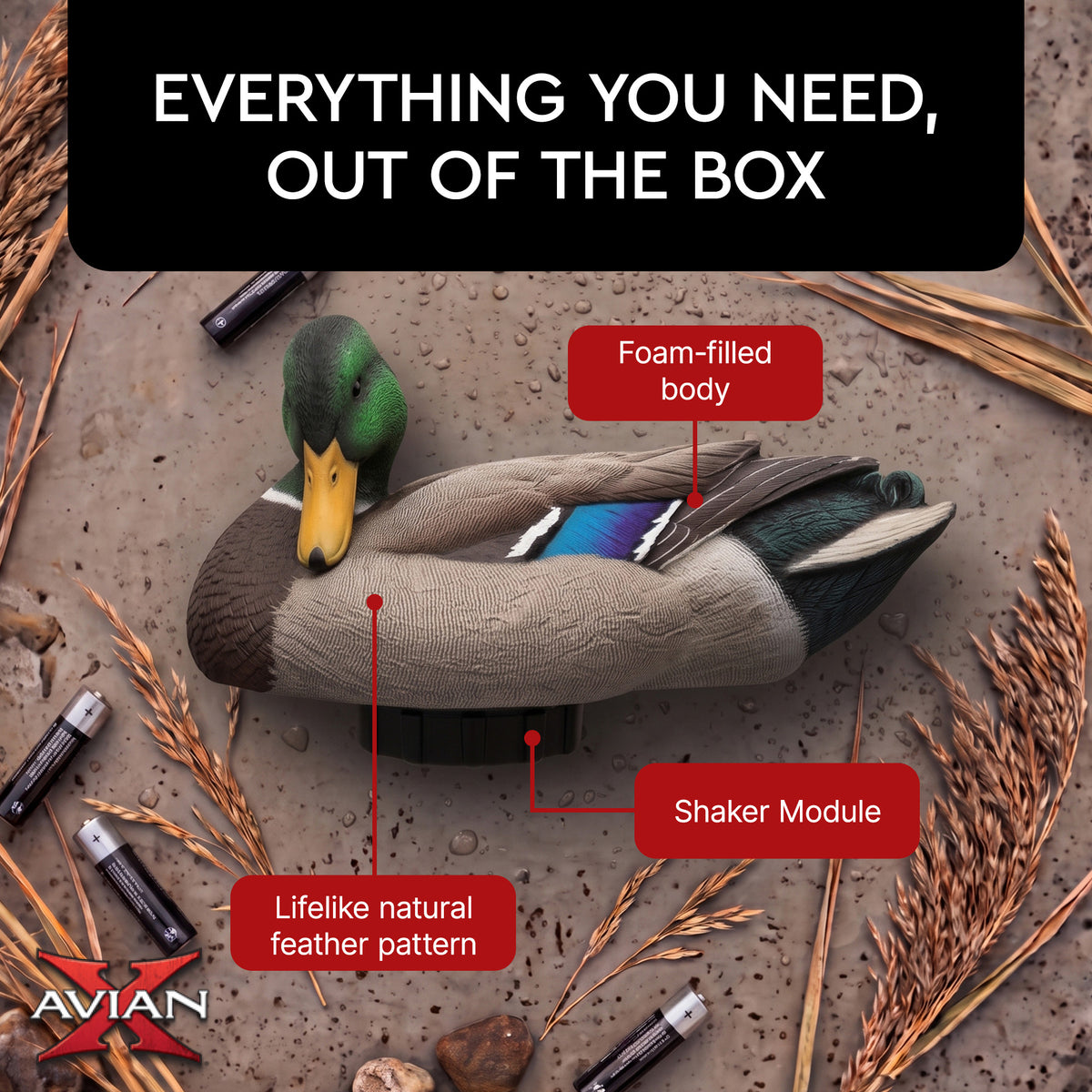 Avian-X Power Shaker Mallard Drake Motion Duck Decoy Floating Surface Preener - VMInnovations