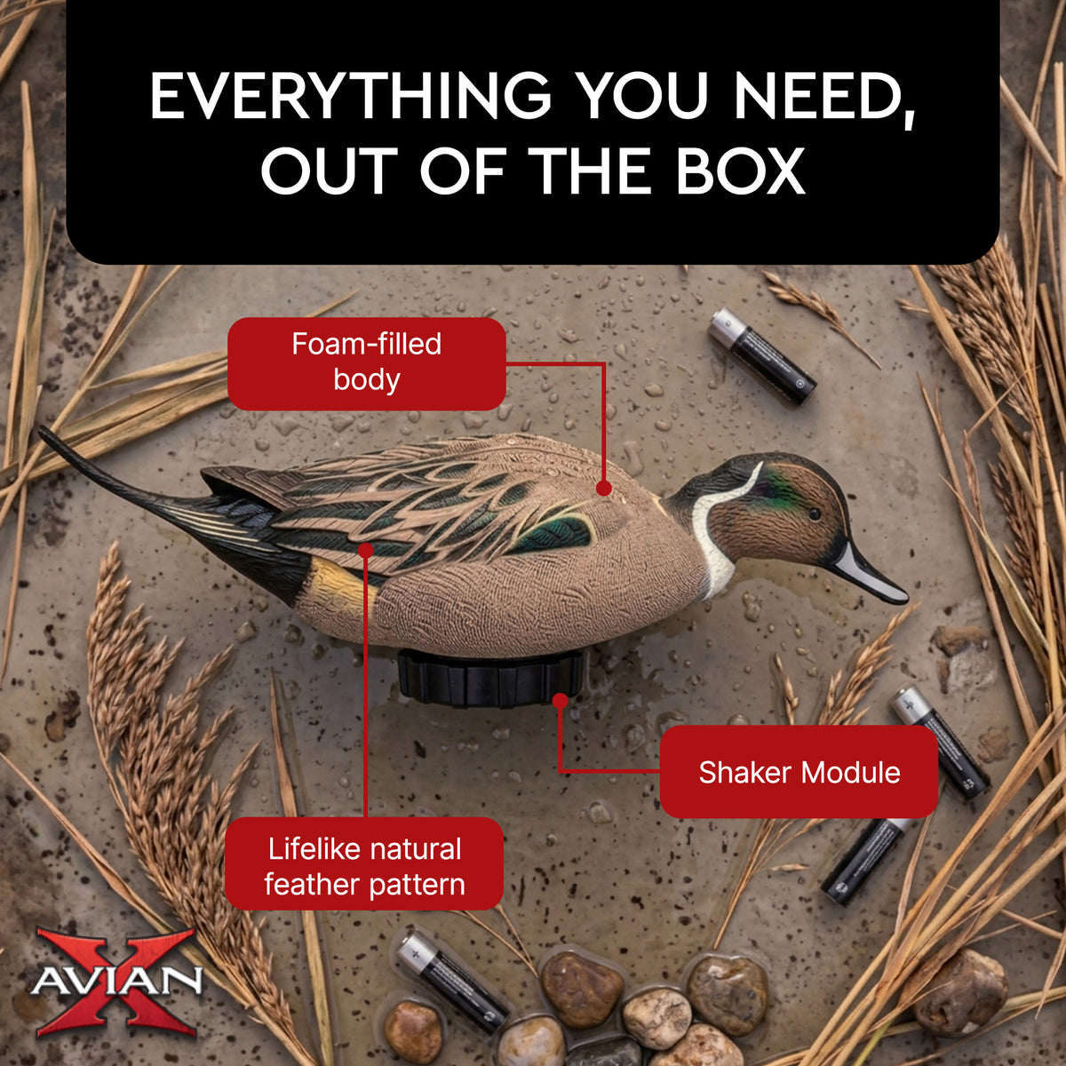Avian-X Power Shaker Pintail Motion Duck Decoy Floating Surface Feeder, Brown