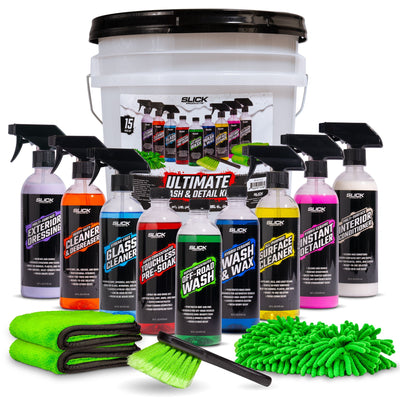 Slick Products 15pc Car Wash & Detailing Kit, Towel & Scrub Brush (For Parts) - VMInnovations