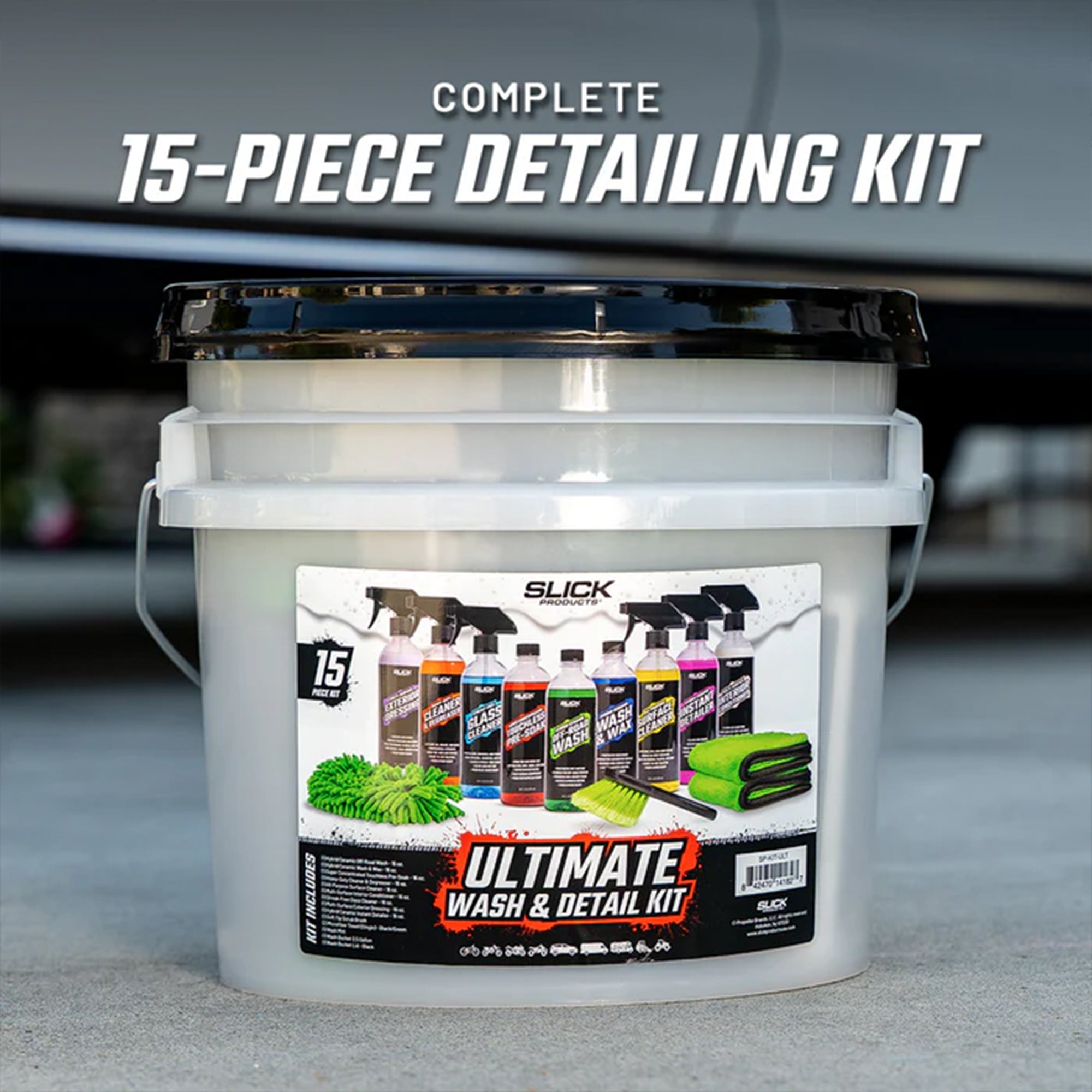 Slick Products 15-Piece Ultimate Car Wash and Detailing Kit, Towel & Scrub Brush - VMInnovations