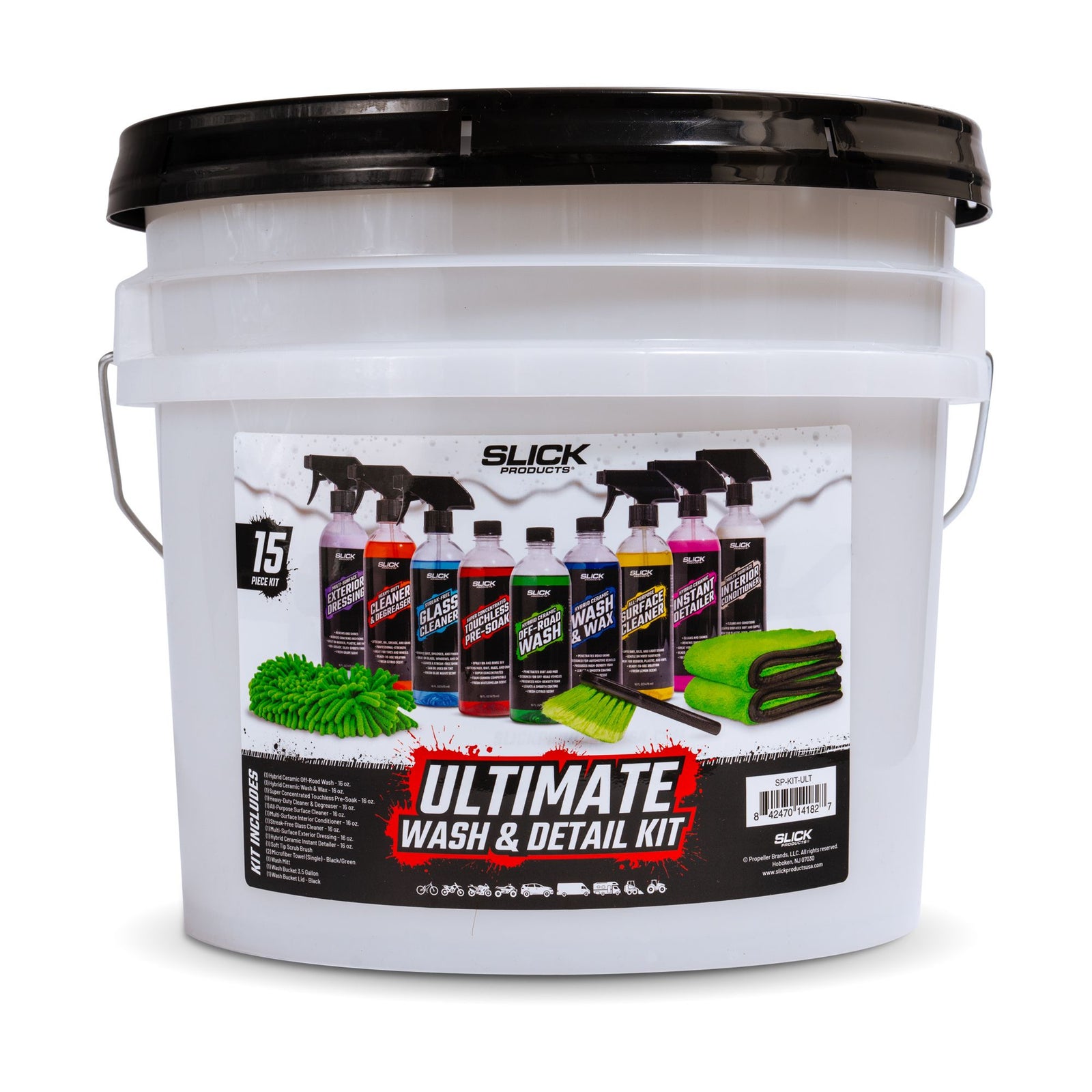 Slick Products 15-Piece Ultimate Car Wash and Detailing Kit, Towel & Scrub Brush - VMInnovations