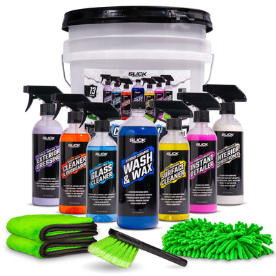 Slick Products 13-Piece Car Wash Cleaning and Detailing Kit, Towel & Scrub Brush - VMInnovations