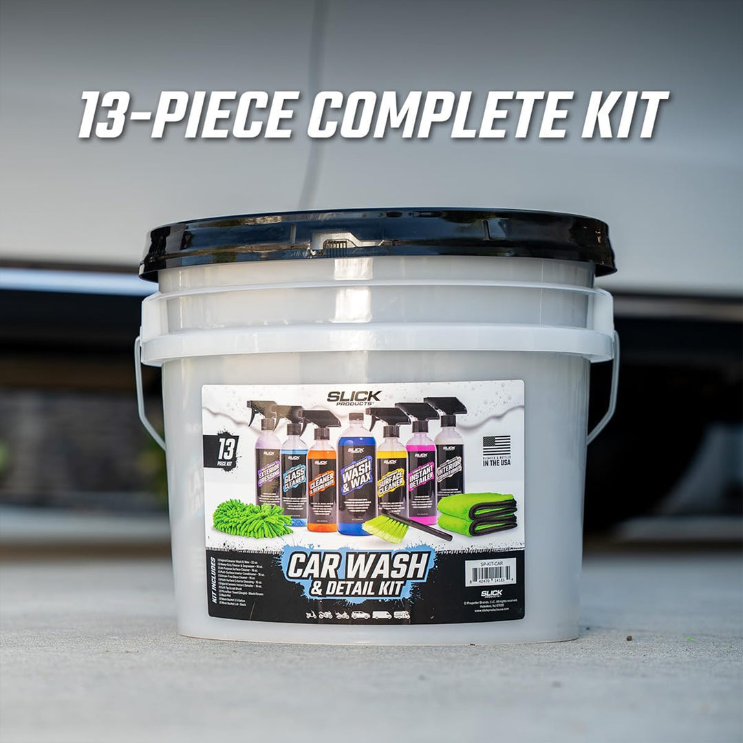 Slick Products 13-Piece Car Wash Cleaning and Detailing Kit, Towel & Scrub Brush