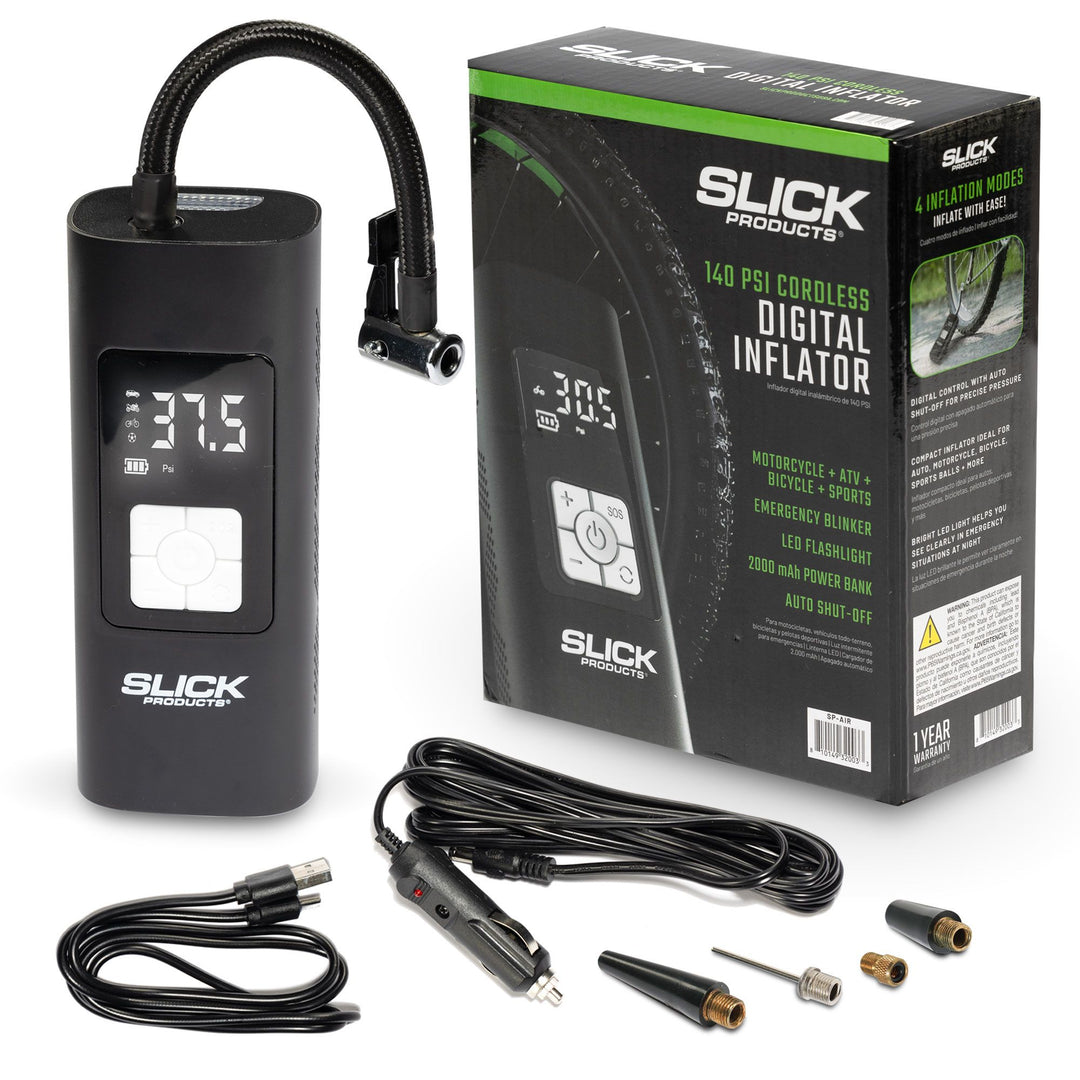 Slick Products Cordless Digital Air Inflator, Portable Tire Pump and Power Bank