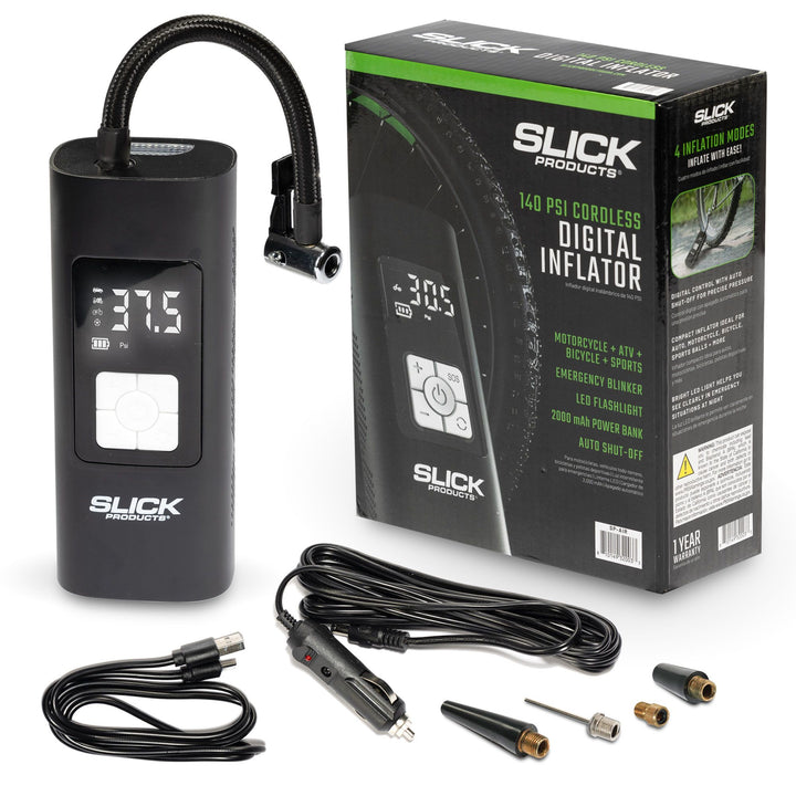 Slick Products Cordless Digital Air Inflator, Portable Tire Pump and Power Bank