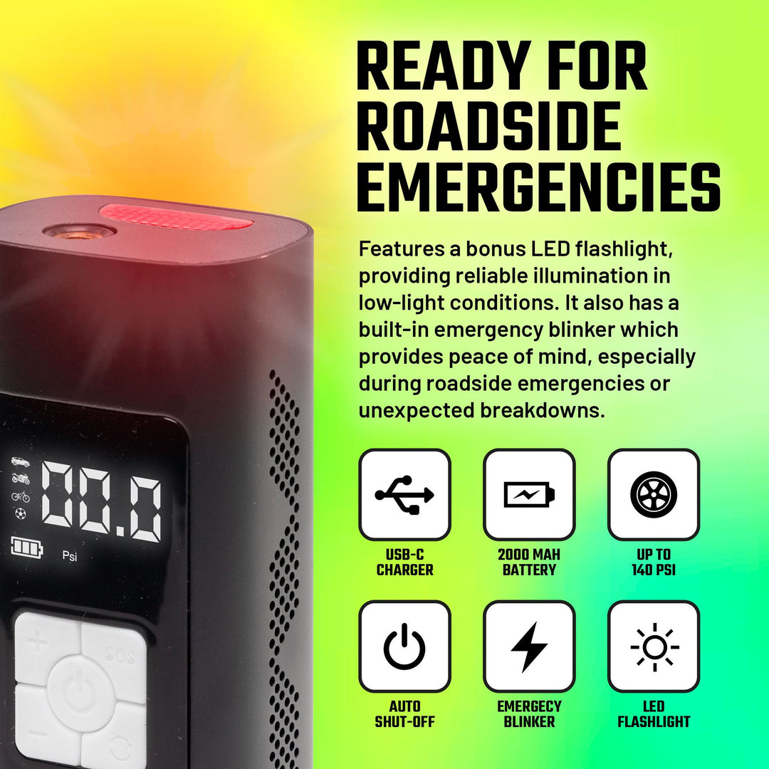 Slick Products Cordless Digital Air Inflator, Portable Tire Pump and Power Bank