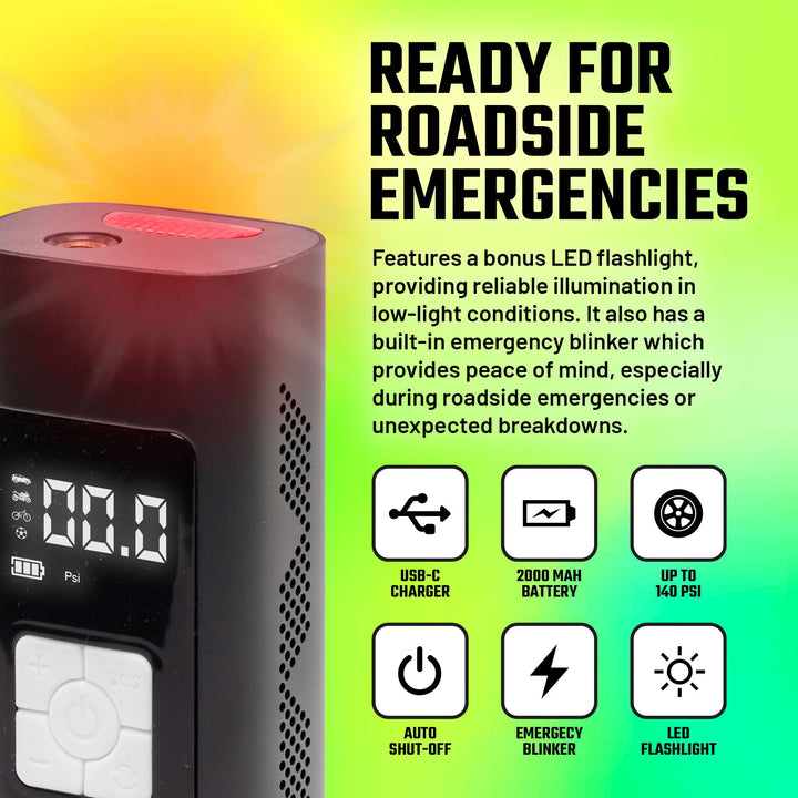 Slick Products Cordless Digital Air Inflator, Portable Tire Pump and Power Bank