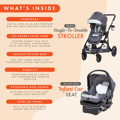 Baby Trend Morph Single to Double Modular System & Car Seat, Dash Grey(Open Box) - VMInnovations