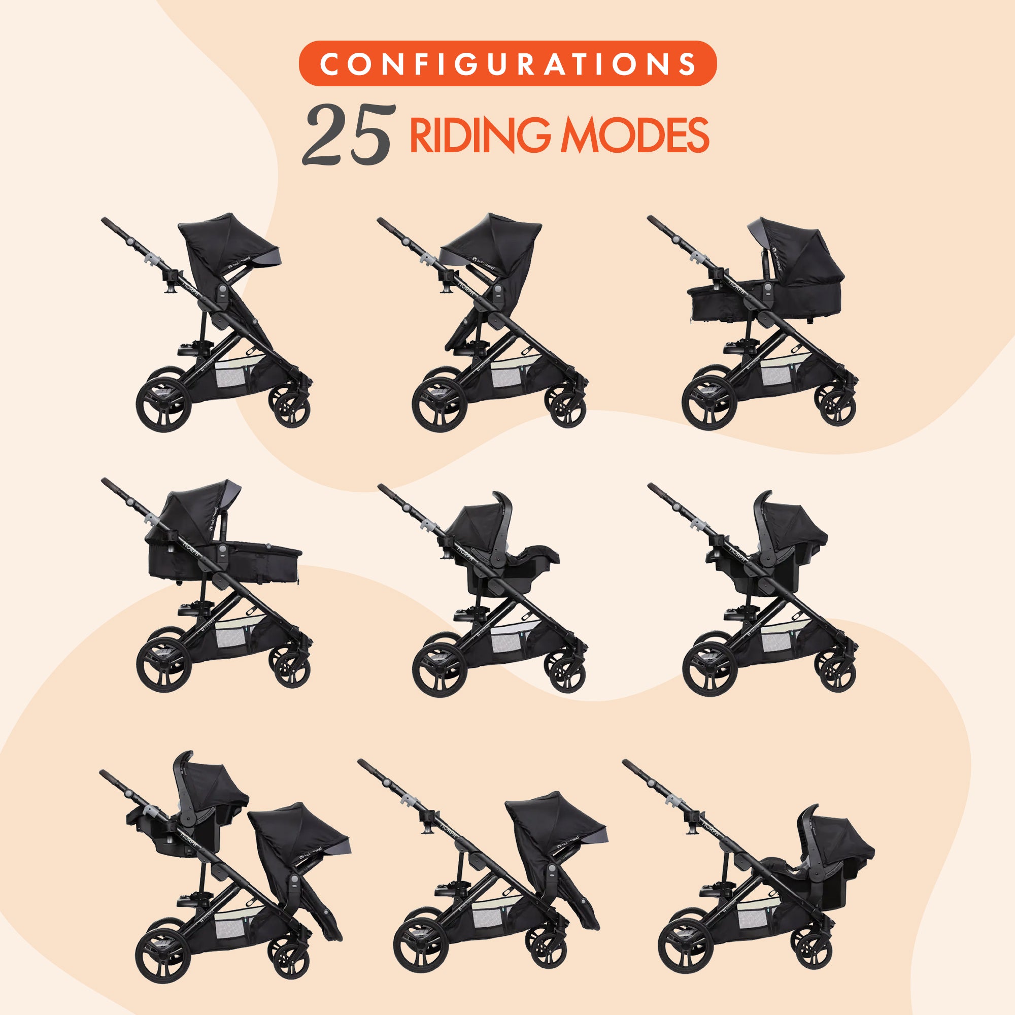 Baby Trend Morph Single to Double Modular System & Car Seat, Dash Grey(Open Box) - VMInnovations