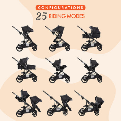Baby Trend Morph Single to Double Modular System & Car Seat, Dash Grey(Open Box) - VMInnovations