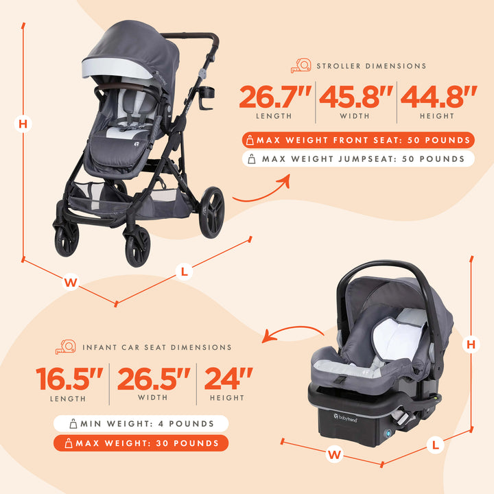 Baby Trend Morph Single to Double Modular System & Car Seat, Dash Grey(Open Box)