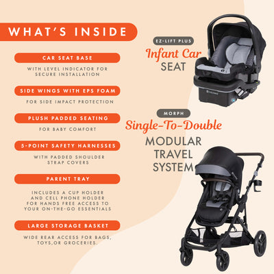 Baby Trend Morph Single to Double Modular Travel System and Car Seat, Dash Black - VMInnovations