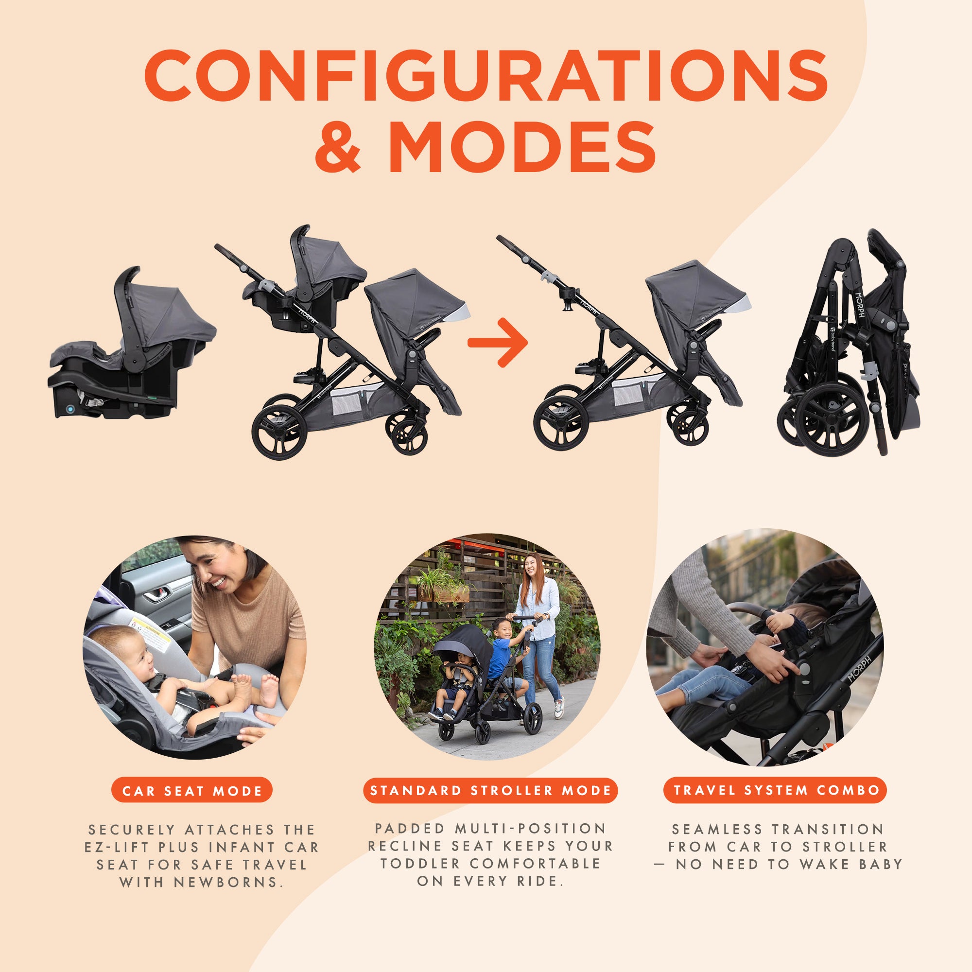Baby Trend Morph Single to Double Modular Travel System and Car Seat (Open Box) - VMInnovations