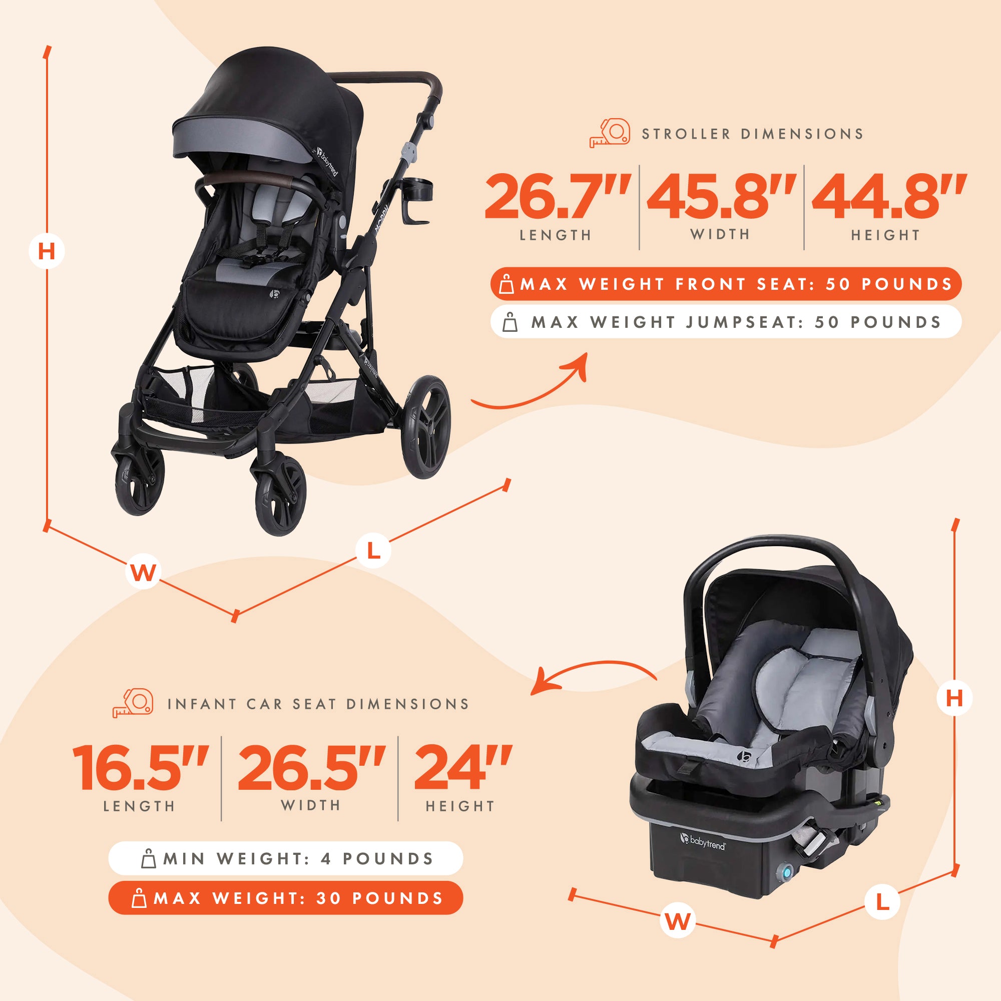 Baby Trend Morph Single to Double Modular Travel System and Car Seat, Dash Black - VMInnovations