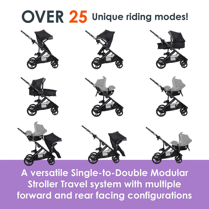 Baby Trend Morph Single to Double Modular Travel System and Car Seat, Dash Black