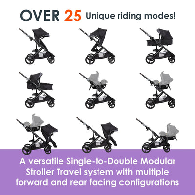 Baby Trend Morph Single to Double Modular Travel System and Car Seat, Dash Black - VMInnovations