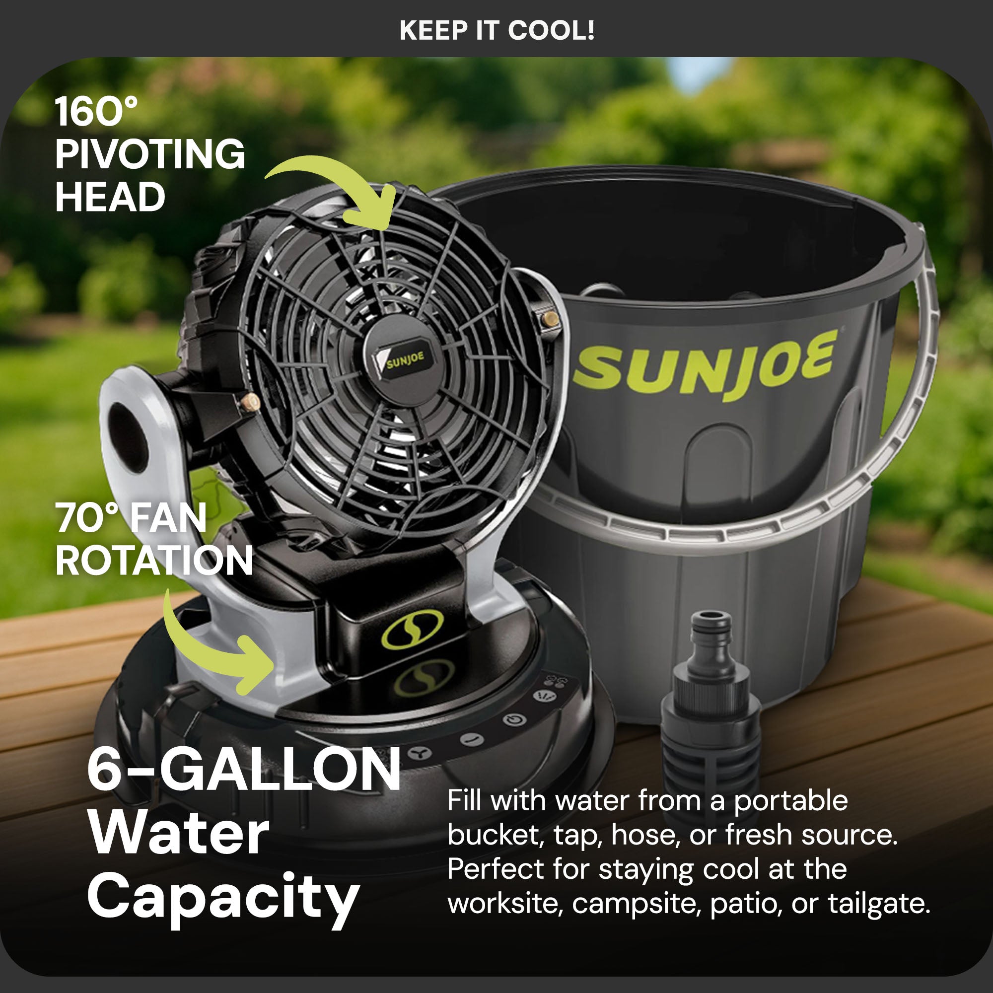 Sun Joe 24V IONMAX Cordless Misting Fan w/ 6 Gal Portable Bucket, 24V-MSTFAN-LTE - VMInnovations