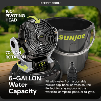 Sun Joe 24V IONMAX Cordless Misting Fan w/ 6 Gal Portable Bucket, 24V-MSTFAN-LTE - VMInnovations