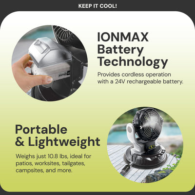 Sun Joe 24V IONMAX Cordless Misting Fan w/ 6 Gal Portable Bucket, 24V-MSTFAN-LTE - VMInnovations