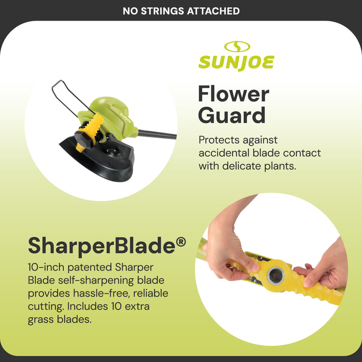 Sun Joe 10” Stringless Lawn Trimmer Charger SharperBlade, Green, 24V-SB10-LTE