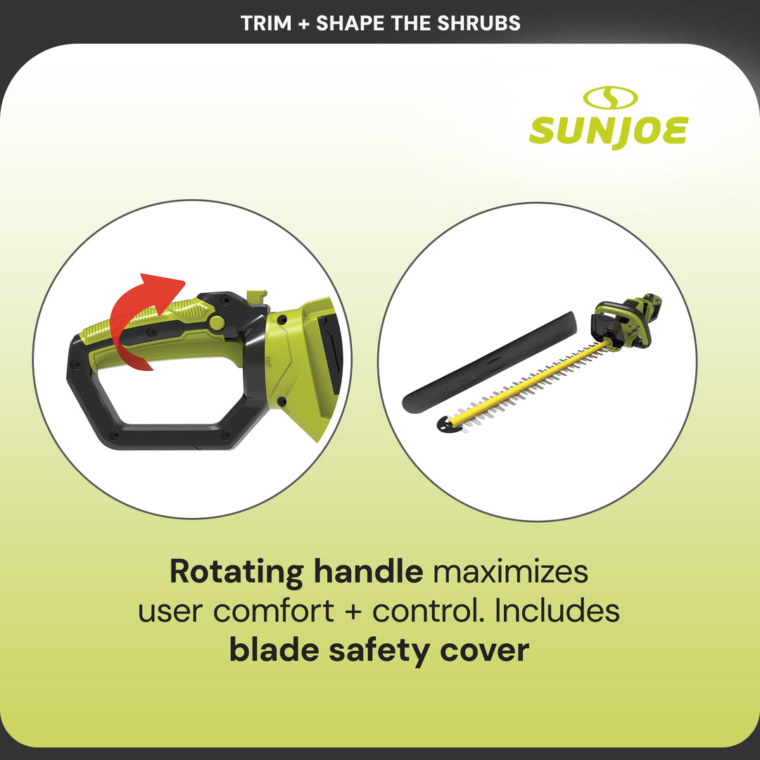 Sun Joe Cordless Hedge Trimmer Tool. 24" Portable Tree Trimmer, 24V-X2-24HT-CT