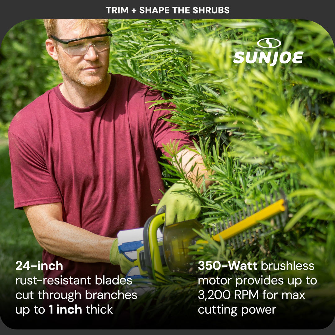 Sun Joe Cordless Hedge Trimmer Tool. 24" Portable Tree Trimmer, 24V-X2-24HT-CT