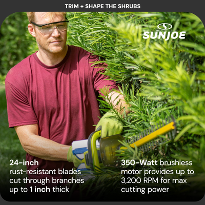 Sun Joe 24" Cordless Battery Hedge Trimmer Tool, 24V-X2-24HT-CT (Open Box)