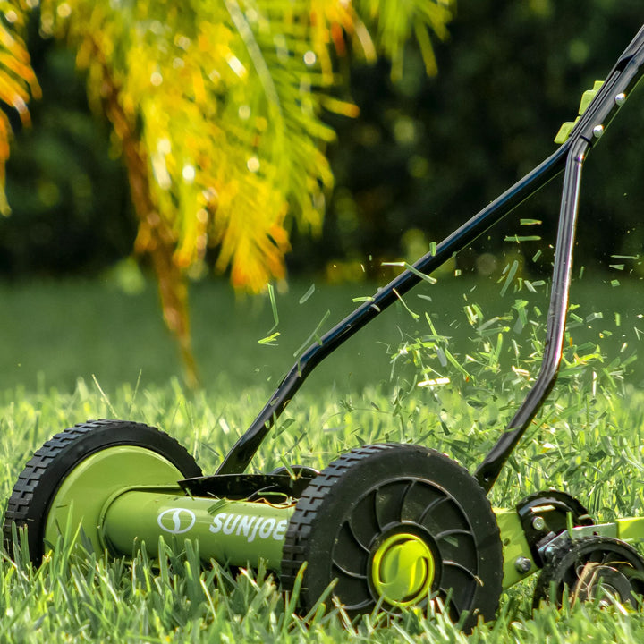 Sun Joe Cordless, Manual Push Steel Reel Lawn Mower, 14 Inch, Green, MJ503M