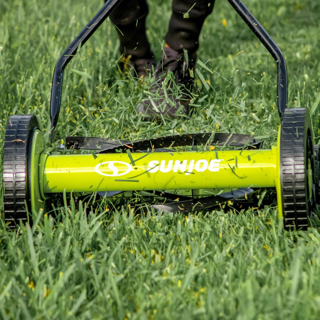 Sun Joe Cordless, Manual Push Steel Reel Lawn Mower, 14 Inch, Green, MJ503M