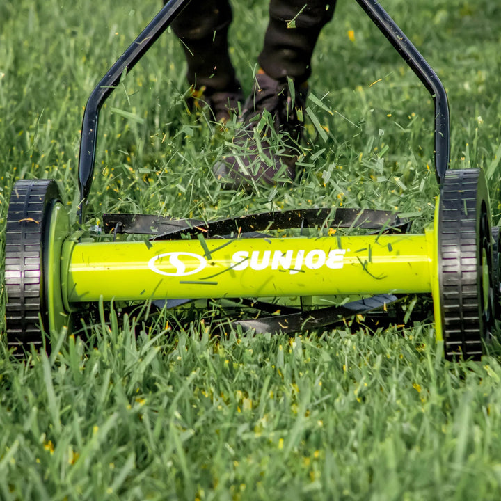 Sun Joe Cordless, Manual Push Steel Reel Lawn Mower, 14 Inch, Green, MJ503M