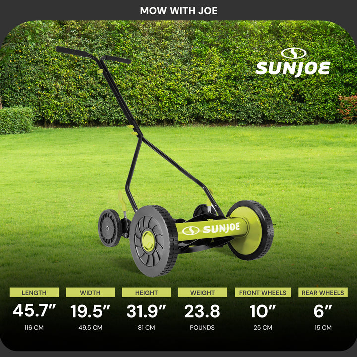 Sun Joe Cordless, Manual Push Steel Reel Lawn Mower, 14 Inch, Green, MJ503M