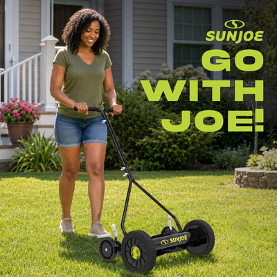 Sun Joe Cordless, Manual Push Steel Reel Lawn Mower, 14 Inch, Green (Open Box)