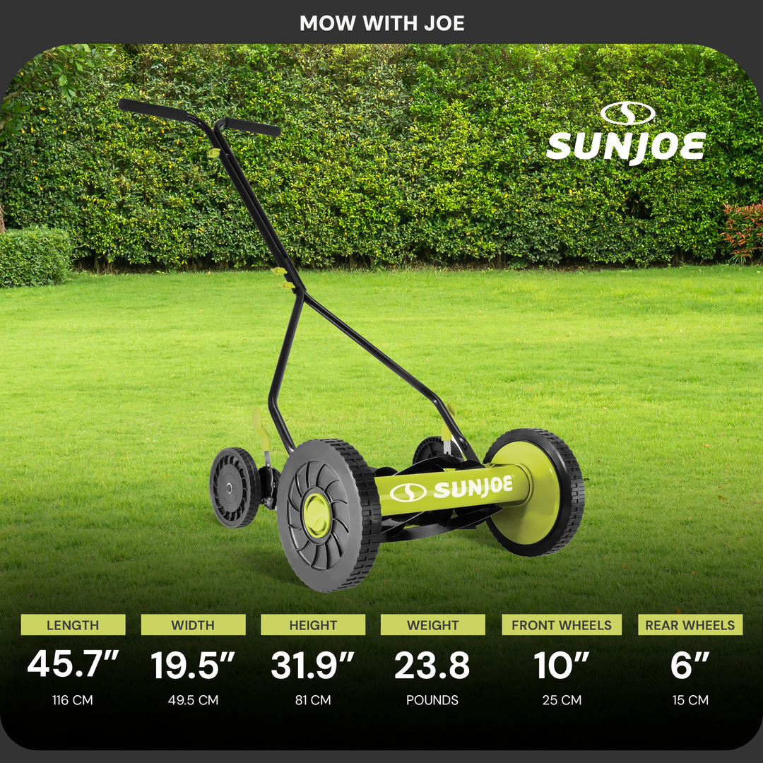 Sun Joe Cordless, Manual Push Steel Reel Lawn Mower, 14 Inch, Green (Open Box) - VMInnovations