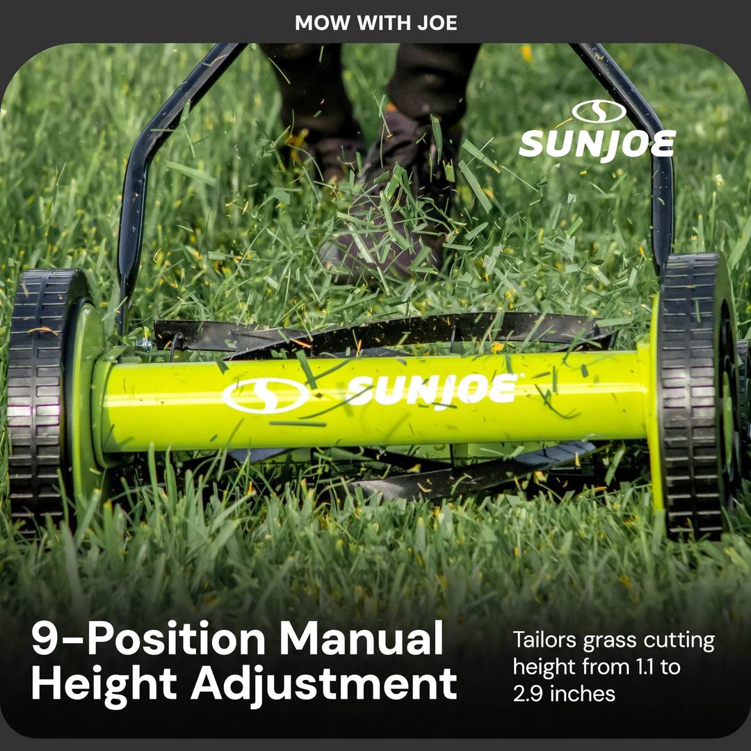 Sun Joe Cordless, Manual Push Steel Reel Lawn Mower, 14 Inch, Green, MJ503M