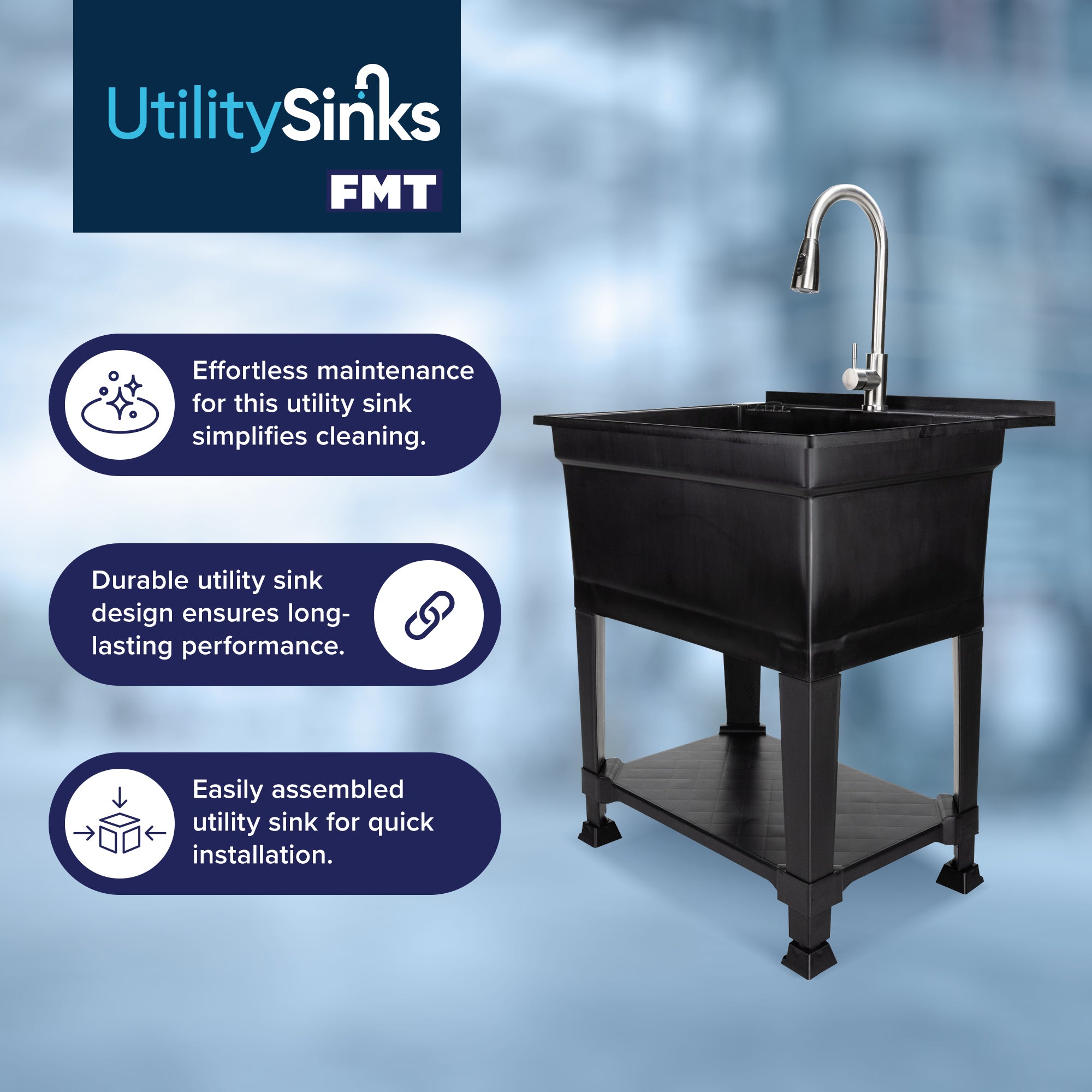 Utility Sink Heavy Duty Freestanding Utility Tub Sink, 30 x 24" (For Parts)