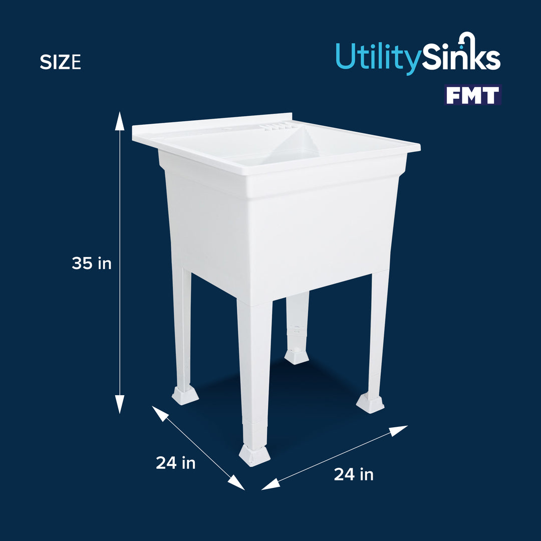 Utility Sink Heavy Duty Freestanding Utility Tub Sink, 24x24", White (Open Box)