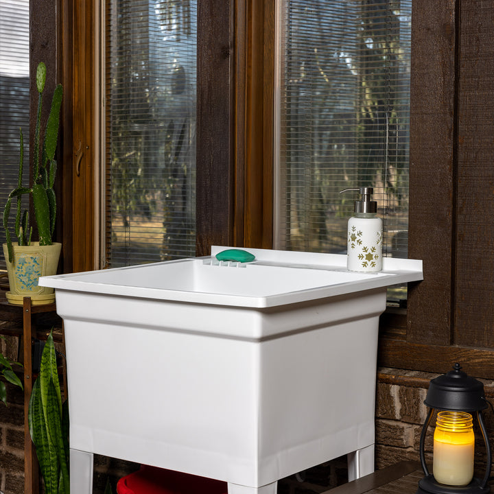 Utility Sink Heavy Duty Freestanding Utility Tub Sink, 24x24", White (Open Box)