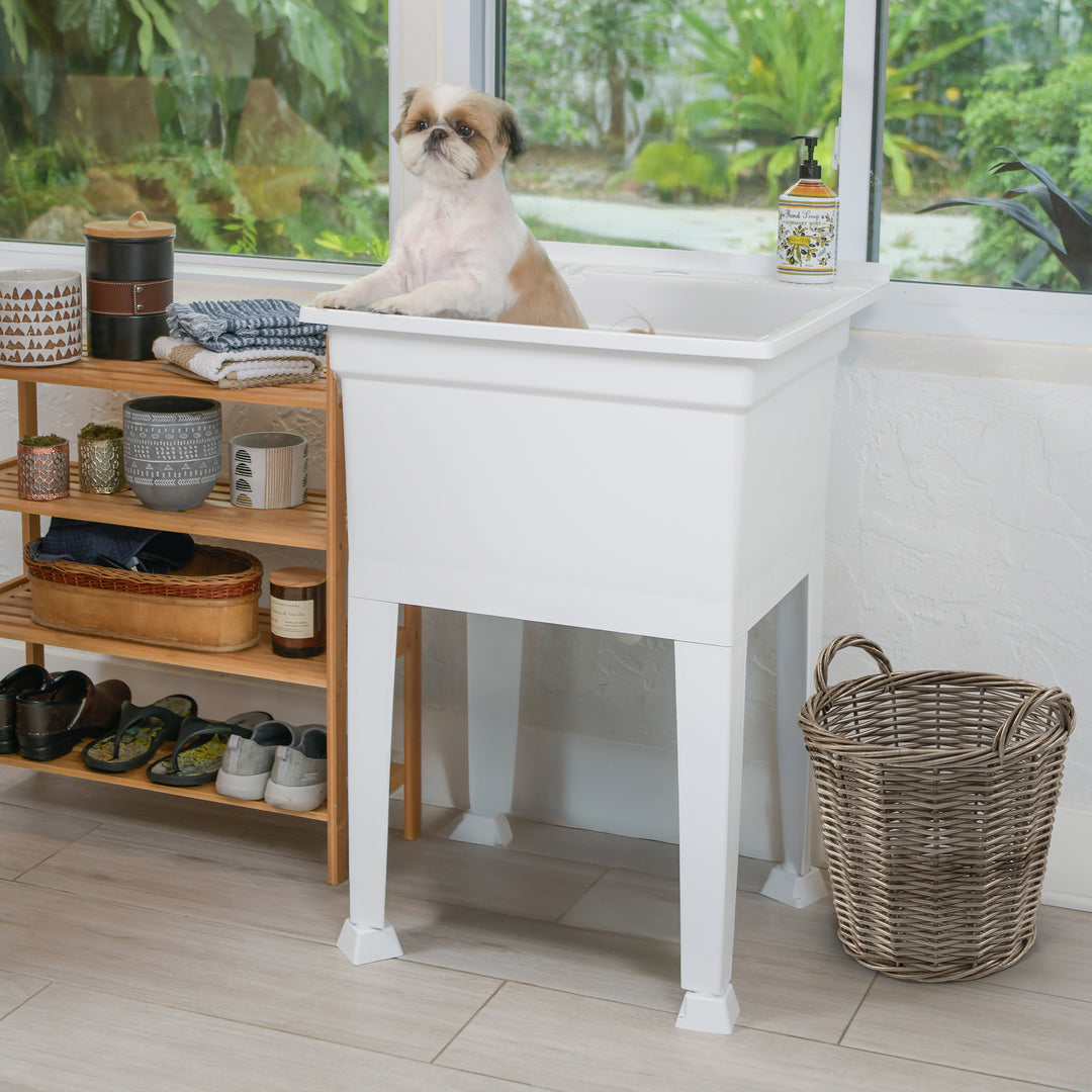 Utility Sink Heavy Duty Freestanding Utility Tub Sink, 24x24", White (Open Box)