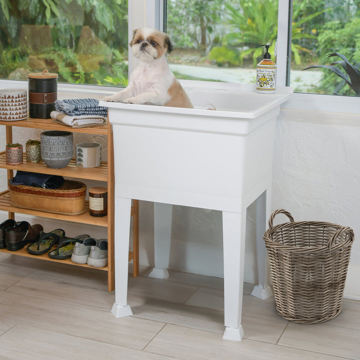Utility Sink Heavy Duty Freestanding Utility Tub Sink, 24x24", White (Open Box)