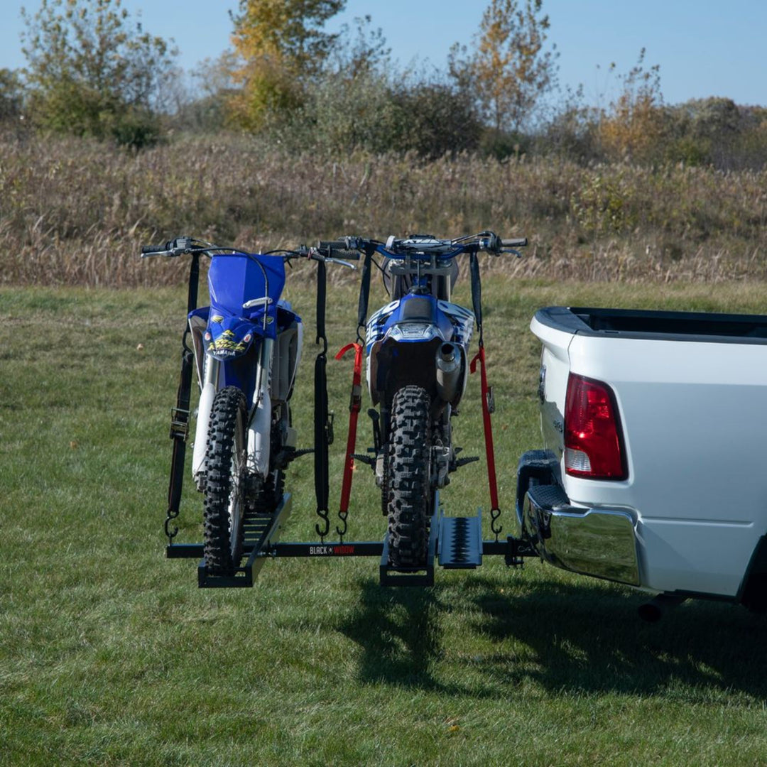 Black Widow Pro Double Dirt Bike Carrier with Ramp for 2" Hitch, 600 lb Capacity