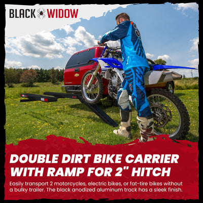 Black Widow Pro Double Dirt Bike Carrier with Ramp for 2" Hitch, 600lb Cap(Used)