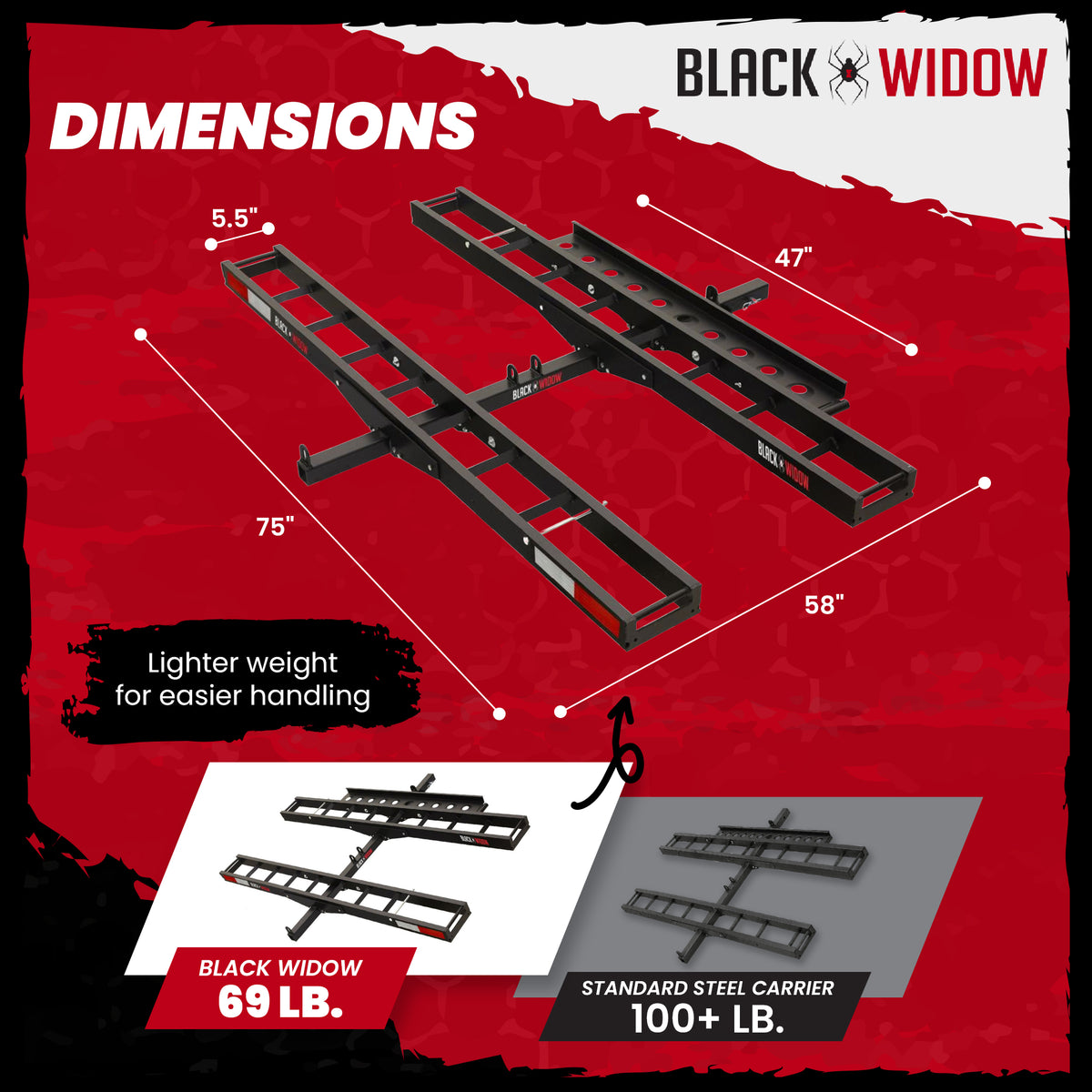 Black Widow Pro Double Dirt Bike Carrier with Ramp for 2" Hitch, 600 lb Capacity