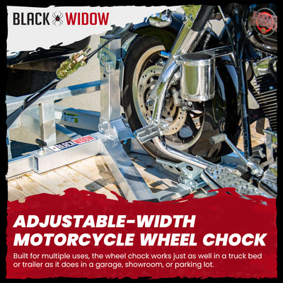 Black Widow Motorcycle Wheel Chock, Adjustable Stand, 15-22" Tires (Open Box)