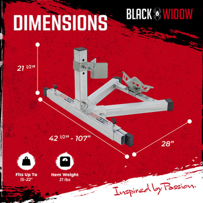 Black Widow Motorcycle Wheel Chock, Adjustable Aluminum Stand, Fits 15-22" Tires - VMInnovations