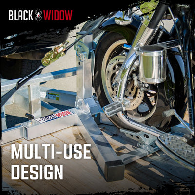 Black Widow Motorcycle Wheel Chock, Adjustable Aluminum Stand, Fits 15-22" Tires - VMInnovations