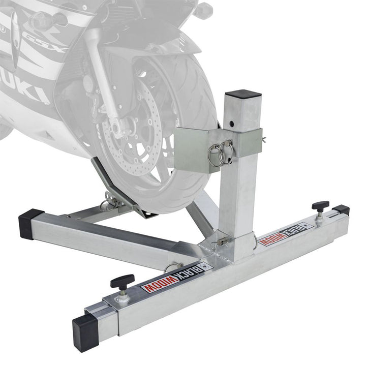 Black Widow Motorcycle Wheel Chock, Adjustable Aluminum Stand, Fits 15-22" Tires