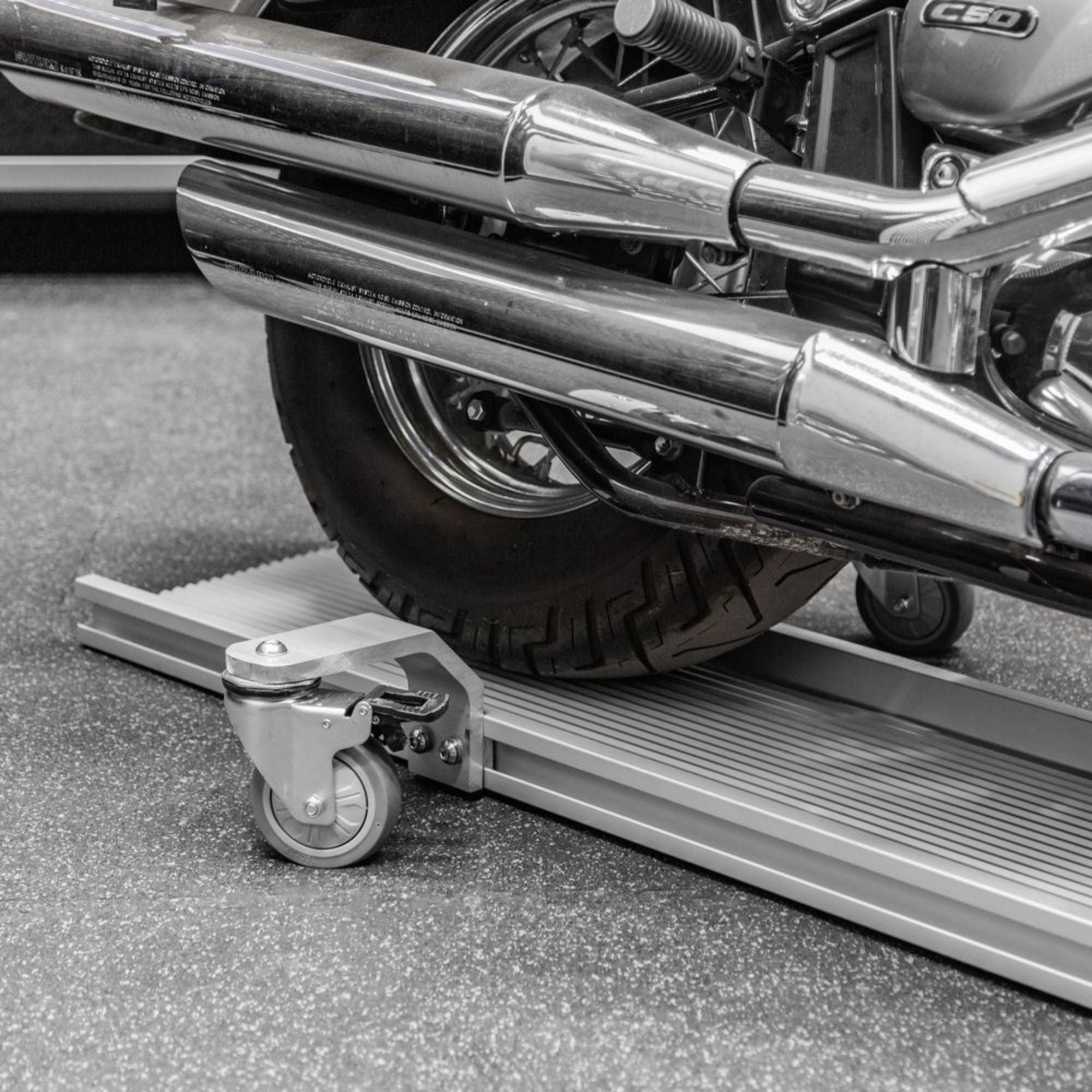 Black Widow Motorcycle Dolly, Fully Adjustable Kickstand lock Casters (Open Box) - VMInnovations