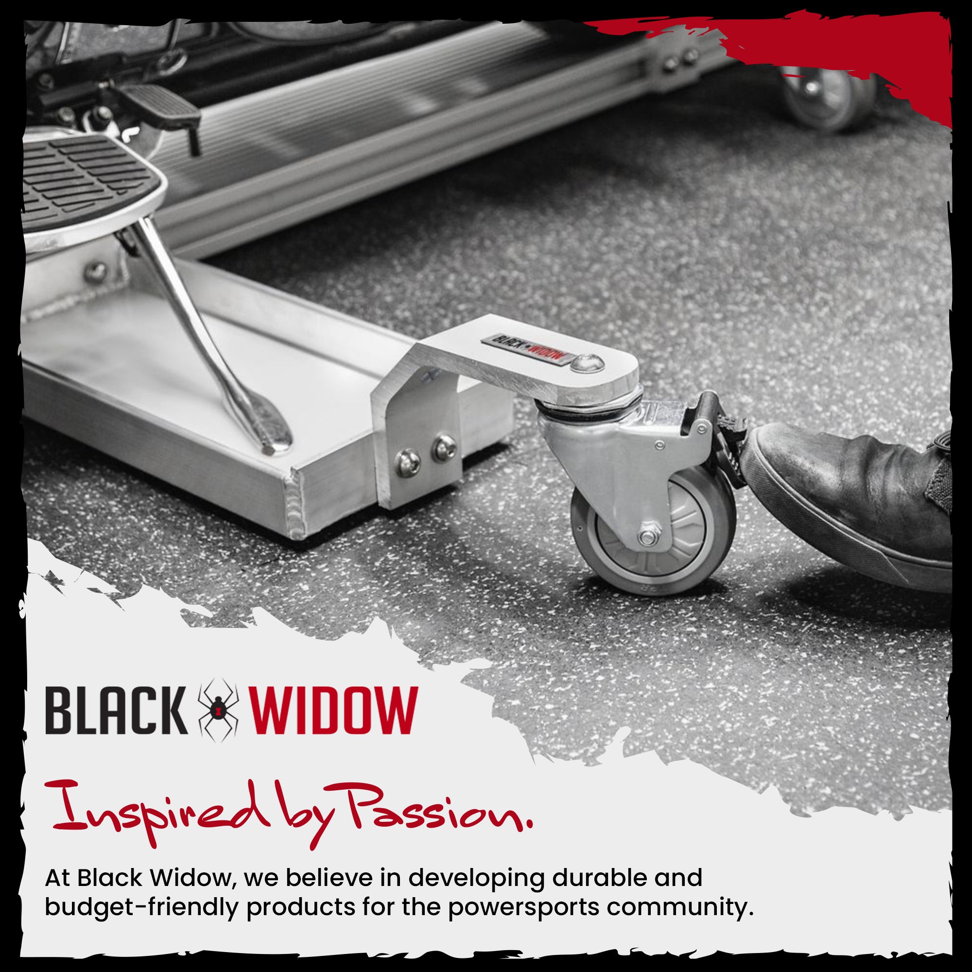 Black Widow Motorcycle Dolly, Fully Adjustable Kickstand Plate Locking Casters
