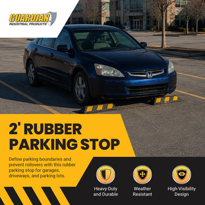 Guardian Parking Stop, 2 Foot Long Rubber Curb with Mounting Holes, Black/Yellow